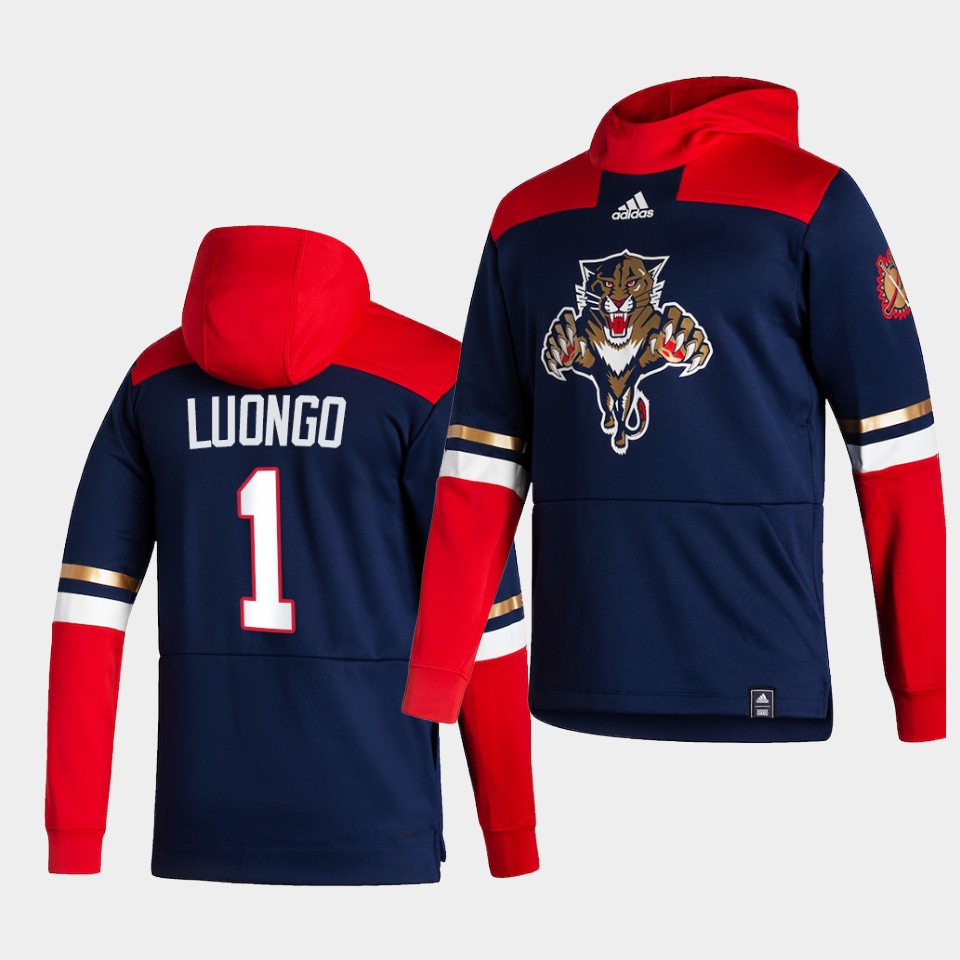 Men Florida Panthers #1 Luongo Blue NHL 2021 Adidas Pullover Hoodie Jersey